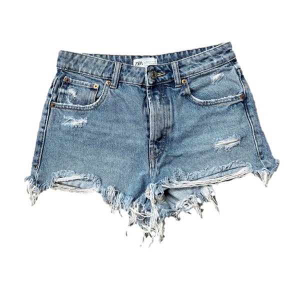 Zara Pants - ZARA Festival Distressed High Waist Denim Shorts Women’s Size 4